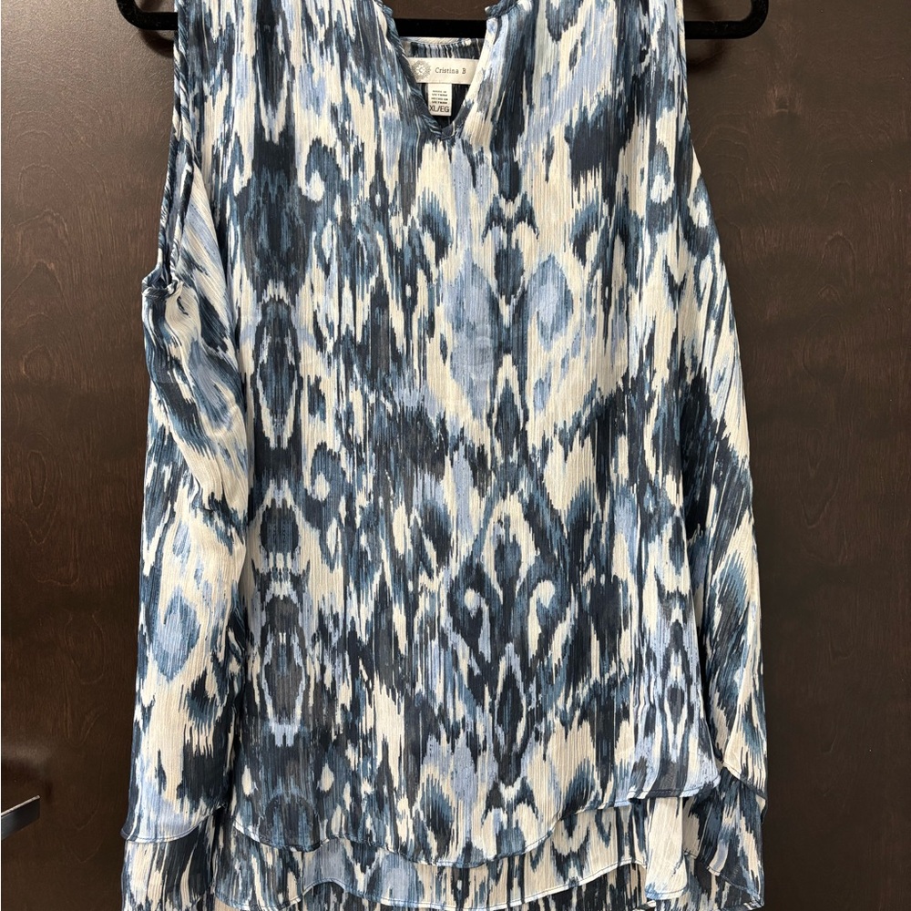 Blue and White Asymmetrical Blouse with Relaxed Fit